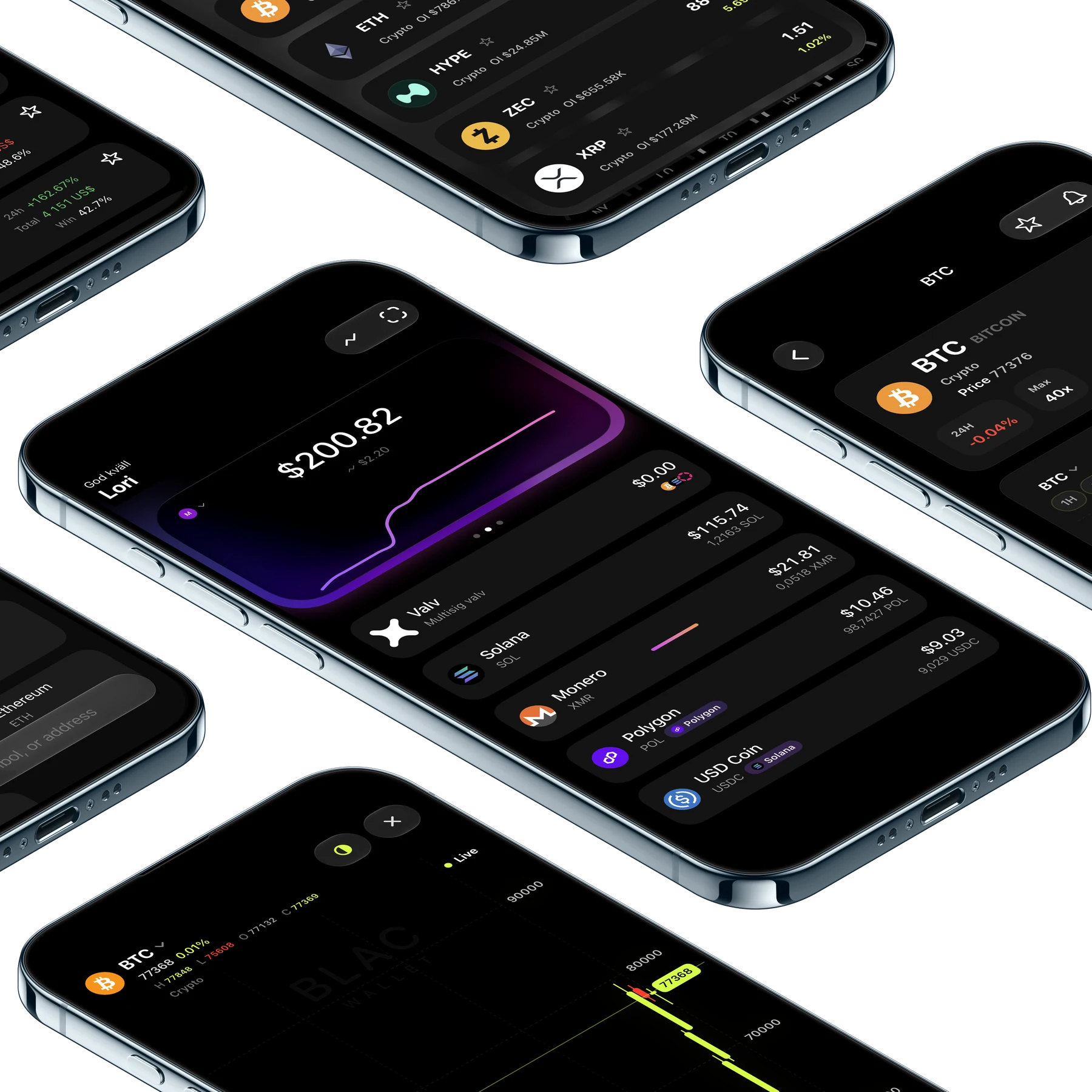 BLAC Wallet — portfolio, live trading charts and Watcher leaderboard on iPhone
